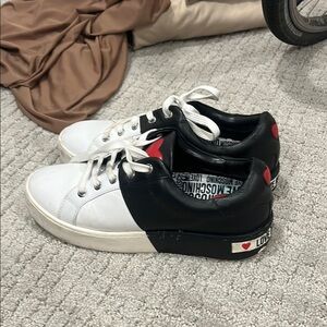 Love Moschino Black and White Sneakers with Red Accents